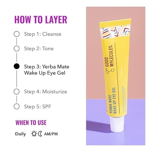 Good Molecules Yerba Mate Wake Up Eye Gel - Hydrating Under Eye Gel Cream with Hyaluronic Acid and Caffeine - Target Dark Circles and Puffiness - Skin Care for Face thumbnail 5