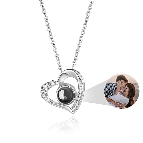 Easycosy Personalized Picture Necklace Projection Necklace with Photo Inside - Custom Photo Heart Pendant Necklace - Photo Gifts Christmas Birthday Love Memorial Gifts for Girlfriend Wife Women - Image 1