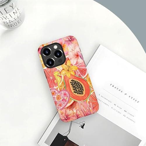Case Compatible with iPhone 15 Pro Max,Hybrid 2-Layer Hard Shell,Shockproof Soft for Girl Women,Fruit Watercolor Pink Flower thumbnail 4