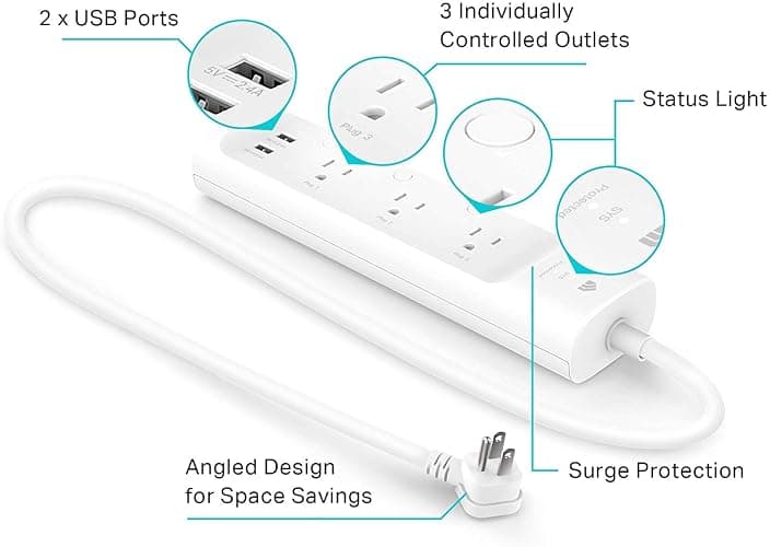 Kasa Smart Plug Power Strip by TP-Link (KP303) - Surge Protector with 3 Smart Outlets and 2 USB Ports, Works with Alexa Echo and Google Home, 2.4 Ghz Wifi Required, No Hub Required thumbnail 2