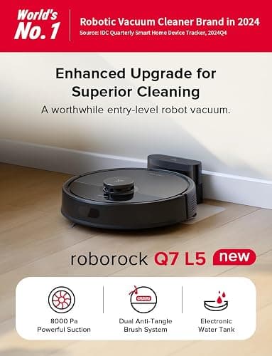 roborock Q7 L5 Robot Vacuum and Mop Combo, 8,000Pa Suction, Upgraded from Q5 Pro, Dual Anti-Tangle System, LiDAR Navigation, Multi-Level Mapping, Self-Charging Robotic Vacuum Cleaner, Black thumbnail 2