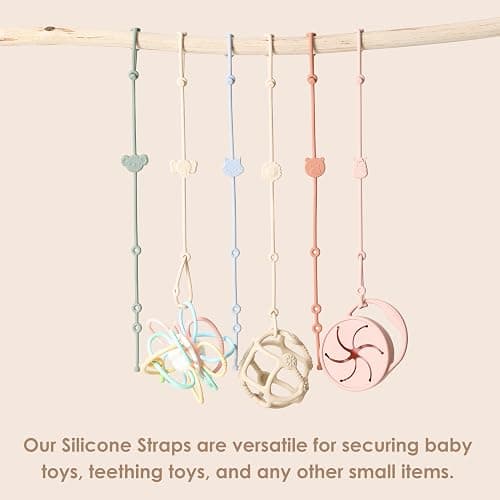 ROCCED Toy Straps for Baby 6pcs, Silicone High Chair Toys Straps Stroller Accessories Toddler Bottle Straps Car Seat Toys Baby Travel Essential Silicone Ivory+Sage+Blue thumbnail 4
