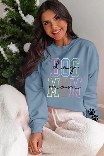 KNEYATTA Dog Mom Sweatshirt Women Dog Lover Sweatshirt Funny Graphic Fall Sweatshirts Mom Pullover Tops thumbnail 2