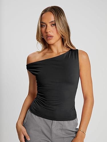 Trendy Queen Womens Double Lined Off The Shoulder Tops Going Out Tank Crop Shirts thumbnail 2