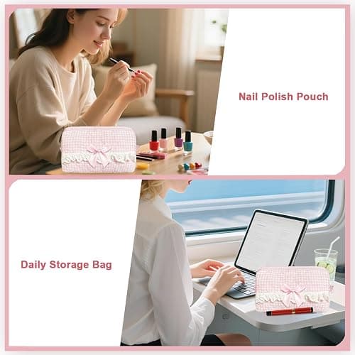 Modacarry Small Quilted Makeup Bag Touch-up Pouch Coquette Cosmetic Bag for Women Girls (PINK CHECKERED) thumbnail 6