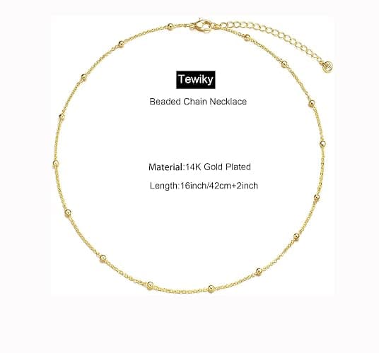 Tewiky Gold Chain Necklace for Women, 14k Gold Plated Thin Beaded Wave Box Chain Necklace Dainty Gold Necklace Simple Layered Gold Choker Necklaces Minimalist Gold Link Chain Necklace Trendy Jewelry for Women thumbnail 6