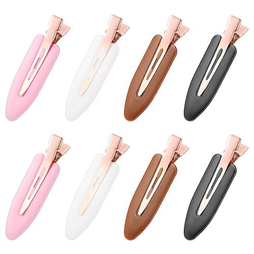 D 8 Pcs No Bend No Crease Hair Clips - Flat Makeup Clip for Women and Girls - Creaseless Hair Clips for Hairstyling Bangs Salon Rose Gold Handle - Black white Pink Brown - Image 1