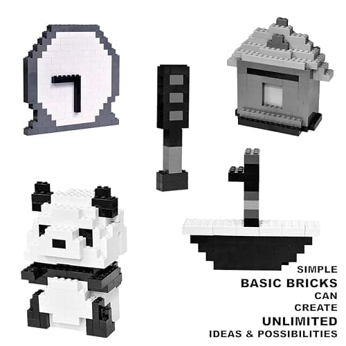 Building Bricks 1000 Pieces in Black, Dark Grey, Light Grey & White, Classic General Building Blocks Toys for Boys & Girls, Bulk Basic Brick Tiles for Adult's Building Projects thumbnail 6
