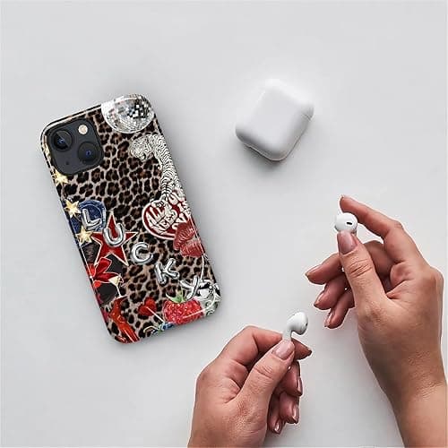 Compatible with iPhone 13 iPhone 14 Case - Dual-Layer Protection, Hard Shell with Silicone Interior,Slim Scratch Resistant Shockproof for Woman Men - Leopard Star Unique Collage thumbnail 5