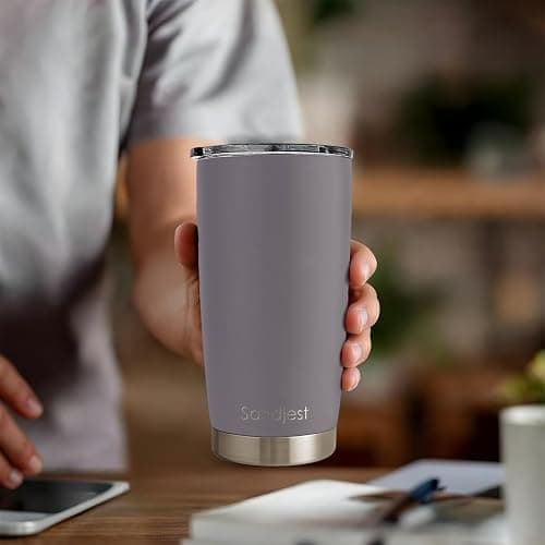SANDJEST Gray Tumbler 20oz Stainless Steel Double Wall Vacuum Insulated, Travel Coffee Cup, Gifts for Men Women Birthday Christmas thumbnail 7