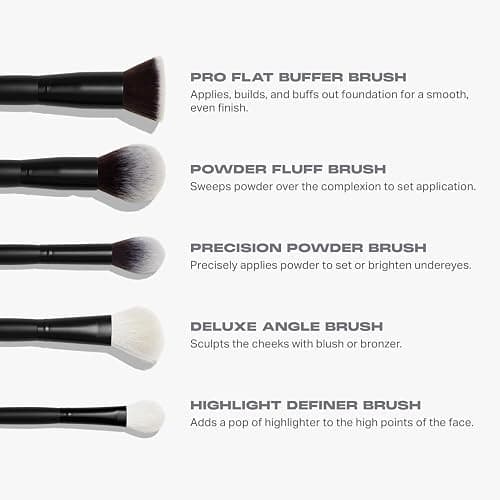 Morphe Face The Beat Makeup Brushes - 5 Piece Makeup Brush Set with Foundation, Blush, Contour & Blending Brushes - Made with Synthetic Bristles & Includes Makeup Brush Case (5 Count) thumbnail 4