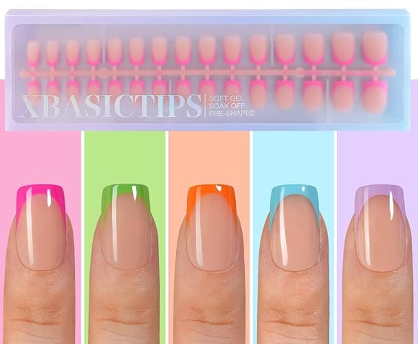Misssix XBASICTIPS French Tip Press On Nails, 150 Pcs Short Square French Gel Nail Tips, Soft Gel Pre-shaped No File Need Fake Nails for Nail Art DIY Extension Designs, 15 Sizes - Image 1
