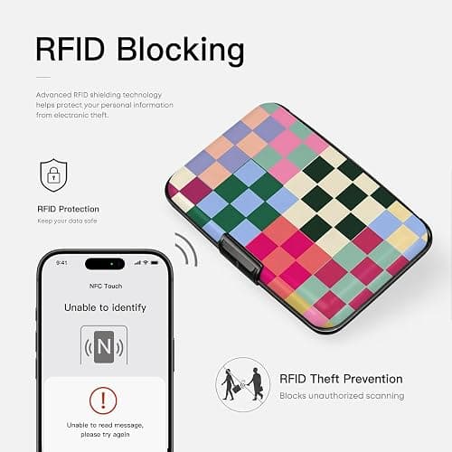 WixScribe Credit Card Holder Multicolor Checker Mini Aluminum Wallet | ABS Business ID Case,Hard Case Large Capacity 6 Slots, Waterproof Durable ，Secure Closure Slim Small Credit Card Protector thumbnail 3