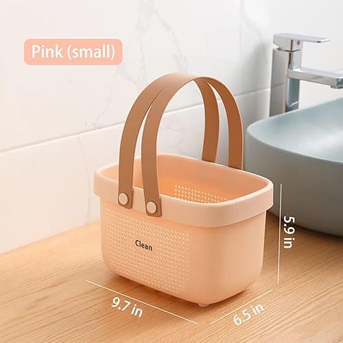 JiatuA Plastic Storage Basket with Handle Portable Shower Caddy Tote Organizer Basket Bin for Bathroom Kitchen Dorm Room Bedroom, Small Pink - Pink - Small thumbnail 3