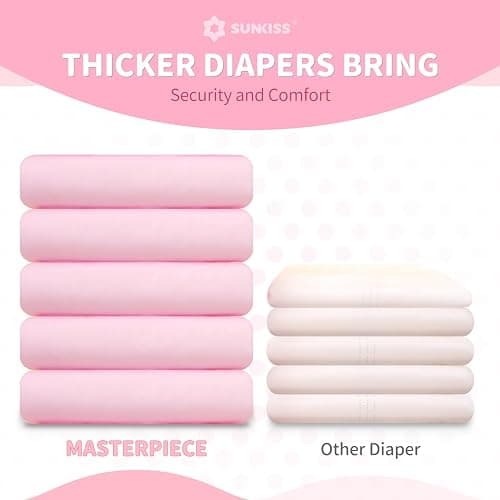 SUNKISS Masterpiece Adult Diapers with Tabs, Unisex Disposable Incontinence Briefs for Women and Men, Odor Control, Pink, Medium, 10 Count - Medium - Pink (Pack of 10) thumbnail 4