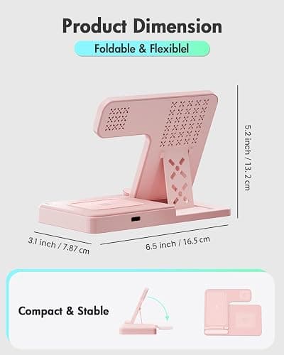 Wireless Charger Stand Charging Station: 3 in 1 Charger Stand Multiple Devices for Apple - iPhone 17 16e 16 15 14 Pro Max 13 12 11 - Watch 10 9 8 7 6 5 4 3 2 SE and Ultra Series-Airpods 4 3 Pro, Pink thumbnail 4