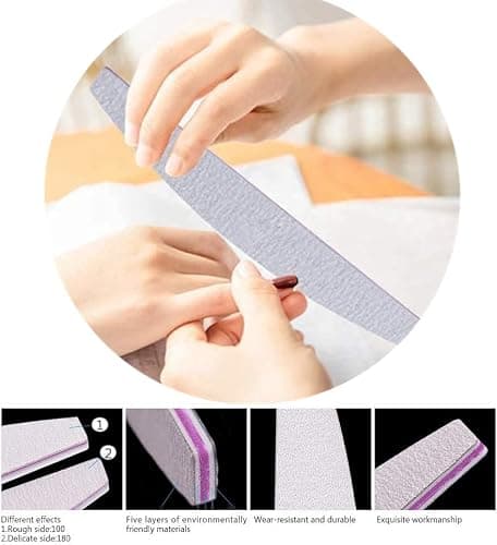 Professional Nail File Set - 6 Pcs 100/180 Grit Emery Boards for Gel, Acrylic & Natural Nails thumbnail 7