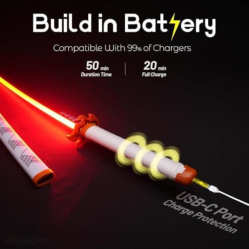 RENGENG Light Up Sword, 40 Inches Rechargeable Pre-Assembled Plastic Anime Replica with Belt & Stand, Original Texture Anime Sword thumbnail 3