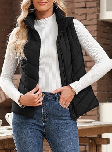 Dokotoo Puffer Vest Women Sleeveless Zip Up Outerwear Stand Collar Quilted Vest Warm Winter Jackets Coats with Pocket thumbnail 3