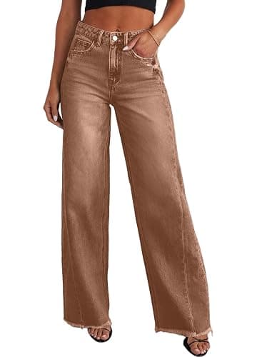 Sidefeel Women's Wide Leg Jeans High Waisted Strechy Raw Hem Zimbaplatinum Denim Pants - Image 1