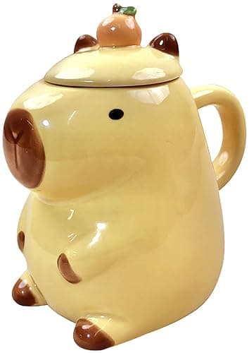 LLFH Capybara Mug Capybara Gifts Tumbler 16 Oz Ceramic Coffee Mugs With Lid Tea Kapibara Cup Funny Unique Gift (Yellow) - Image 1