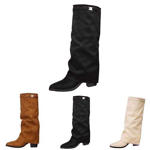 Generisch Tiefel Damen Elegante Form Fold Over Stiefel Slouch Block Heels Dressy Kniestiefel Fashion Stiefel Plateau Chunky Heel Stretch Boots Übergangssaisons, Freizeit, Geschäft, Büroarbeit thumbnail 4