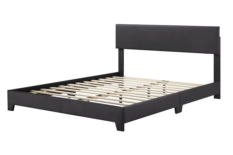 Allewie Full Size Bed Frame with Adjustable Headboard, Faux Leather Platform Bed with Wood Slats, Heavy Duty Mattress Foundation, No Box Spring Needed, Noise-Free, Easy Assembly, Black thumbnail 8
