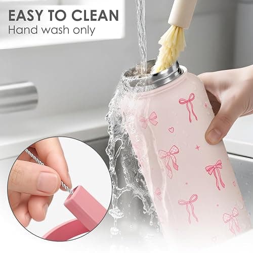 SANDJEST Coquette Bow Gift for Women, Water Bottle Stainless Steel 32oz with Lid & Straw, Pink Bows Aesthetic Insulated Bottles Gifts for Girls Friends Teens Birthday Christmas thumbnail 5
