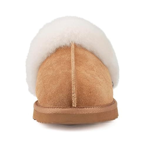 Parfeying Women's Shearling Slippers Genuine Leather with Rubber Sole, Sheepskin Fuzzy Indoor Outdoor Shoes for Home thumbnail 3