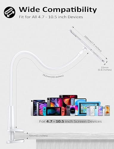 Tryone Gooseneck Tablet Holder Stand for Bed Adjustable Flexible Arm Tablets Mount Clamp on Table Compatible with iPad Air Mini | Galaxy Tabs | Kindle Fire | Switch or Other 4.7-10.5" Devices thumbnail 5