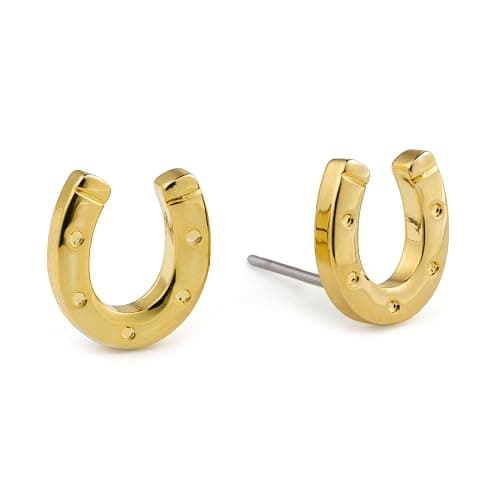 Horseshoe Earrings 18k Gold | Equestrian Jewelry Gift for Women Horse Lovers, Lucky Good Luck Charm Studs - Image 1