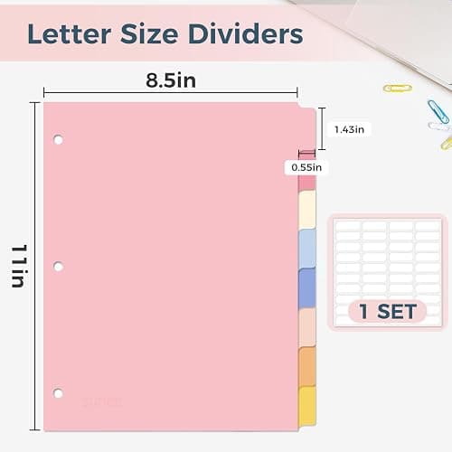 SUNEE 8 Tab Binder Dividers,Plastic Dividers for 3 Ring Binder,3 Ring Binder Dividers with Tabs for School Office Home Supplies,Pastel Color, 1 Set - 1 thumbnail 2