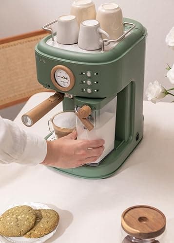 CREATE / THERA RETRO PRO/Machine à espresso semi-automatique Vert sauge / 20 bar, bac à lait, égouttoir, deux becs verseurs, capacité 1,5l, pour café moulu, 1250W thumbnail 8