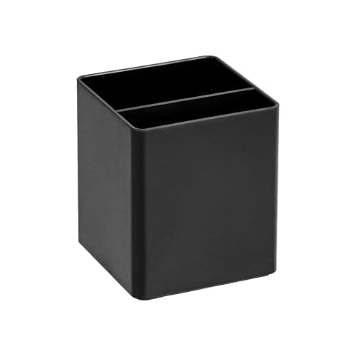 Amazon Basics Plastic Desk Organizer - Pen Cup, 3.9" x 3.4" x 3.4", Black - Image 1