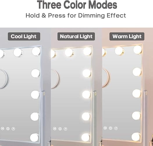 Leishe Hollywood Vanity Mirror with Lights, Lighted Makeup Mirror with 3 Color Lighting Modes & 12 LED Blubs, 360 Degree Rotationand 5X Detachable Magnification(White) - B-vanity Mirror With 12 Blubs thumbnail 4