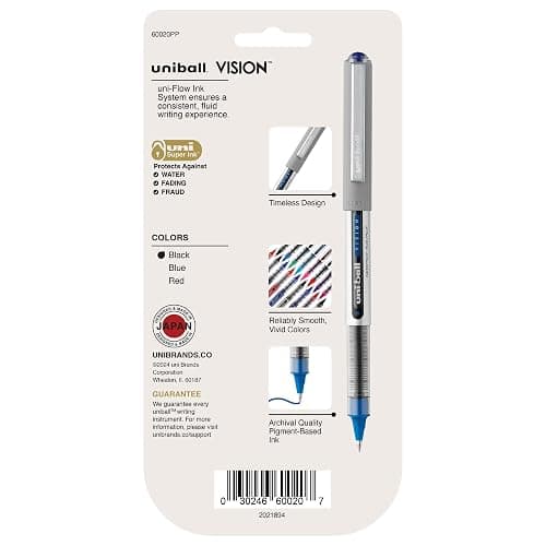 uni-ball VISION Rollerball, Stick Roller Ball Pen Fine-0.7mm, 4-Carded, Assorted Inks (60020PP) thumbnail 8