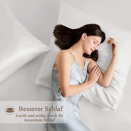 Vielit Satin Kissenbezug 60x60 2er Set & 2 Haargummis, Satin Kopfkissenbezug Ivory, Weich wie Seidenkissenbezug 60x60,Bessere Pflege als Silk Pillosecase,Kissenhülle Kissenbezug für Haar und Haut thumbnail 4
