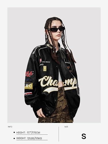 Aelfric Eden Faux Leather Racing Jacket Oversized Motorcycle Biker Racer Jackets Streetwear Unisex thumbnail 2