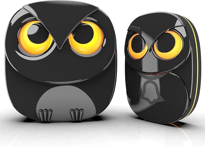 Wireless Doorbell, Cute Owl Doorbell Weatherproof IP55 Outdoor Remote Push Button- 1000 Feet Long Wireless Range, 1 Receiver + 1 Transmitter, Black - Image 1