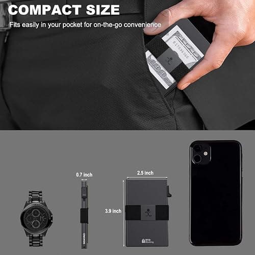 SEMORID Slim Wallet for Men, RFID Blocking Mens Wallets, Minimalist Pop Up Men's Credit Card Holder, Sturdy Metal Card Case with Cash Strap - 12+ Cards Capacity thumbnail 2