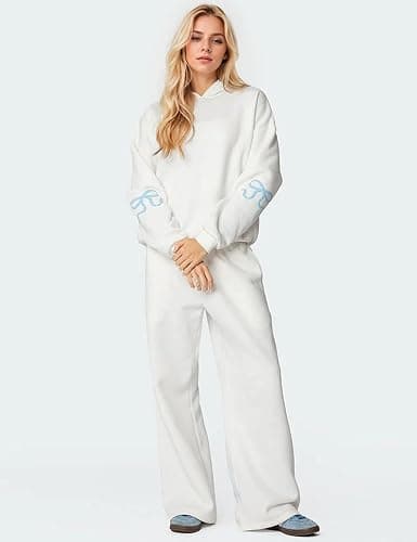 SHBECYDE Two Piece Outfits Bow Graphic Print Hoodie Sweatpants Set Oversized Sweatshirt and High Waist Sweatpants Tracksuit thumbnail 2