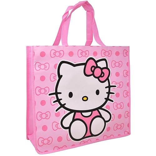 Fast Forward Hello Kitty Large Shopping Tote Bag, Pink with Bow Pattern, Reusable - Image 1