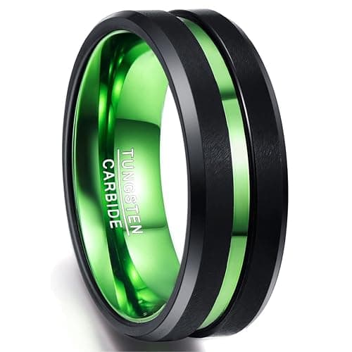 NUNCAD 8mm Men's Tungsten Rings Multi-Color/Green/Purple Plated Grooved Black Matte Finish Beveled Edges Size 4 to 16 - Image 1