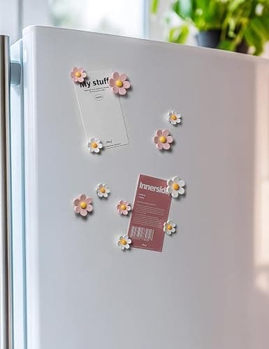 Mymazn Fridge Magnets Cute Refrigerator Magnets Colorful Decorative Magnets 3D Flower Magnets for Office Kitchen Locker 16PCS Pink White (8 Small+8 Large) - Pink+white thumbnail 3