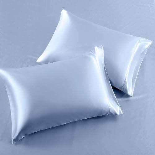 SiinvdaBZX 3-Piece Set Satin Twin XL Fitted Sheet & 2 Pillowcase, Baby Blue Silky Soft Fitted Bottom Sheet Twin Extra Long Bed Sheets, Wrinkle Free, Fade Resistant (Deep Up to 15") thumbnail 5