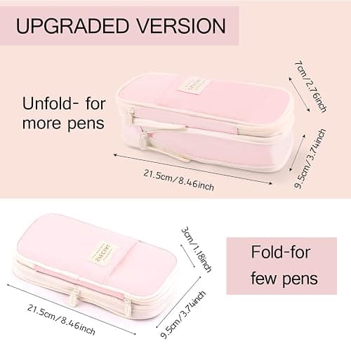 MAMUNU Expandable Pencil case with compartments, Large Capacity Pencil Cases Pencil Bag Pouch Office School, Portable Pencil Case Large School Stationery Organizer, Makeup Cosmetic Bag, Pink thumbnail 3
