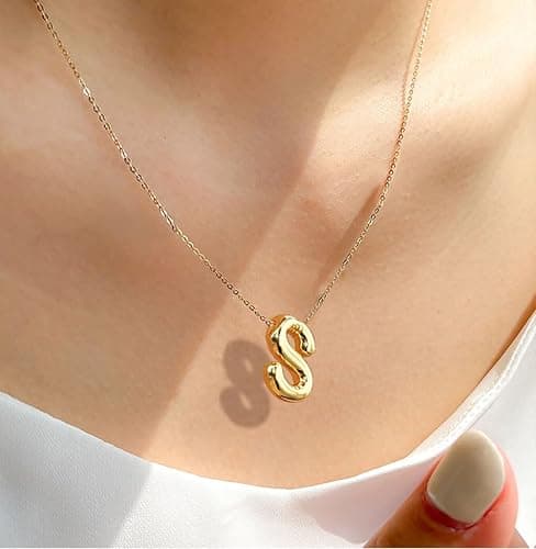Christmas Gifts Stocking Stuffers for Teen Girls Grandkids Women-Gold Initial Necklaces Teen Girl Gifts Trendy Bubble Letter Pendant Necklace Jewelry Personalized Birthday Gifts for Teens Women thumbnail 4