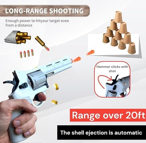 Toy Revolver Gun for Boys Pretend Play Toy Pistol with Shell Ejection Soft Darts Blaster Birthday Gift for Outdoors thumbnail 4