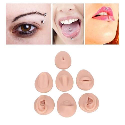 Soft Silicone Body Piercing Practice Model,Simulation Flexible Mannequin Teaching Tool Reusable Ear Model Soft Ear Eye Nose Mouth Tongue Belly Button Model for Practicing Suture (Middle Skin Color) thumbnail 5