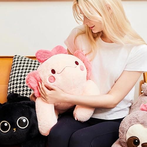 uoozii 20" | 4 Pounds Pink Axolotl Weighted Stuffed Animals with Unscented Microwave Heating Pad Inside, Cute Coolable Heatable Weighted Plush Warm Gift for Kids & Adults thumbnail 2